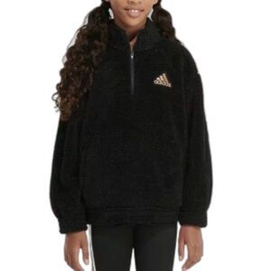 BNWT Girls Adidas Black Gold Fleck Quarter Zip Pullover Jacket Hoodie Sweatshirt